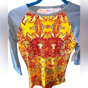 Lularoe XXS yellow& orange floral Randy t shirt, baseball style tee. NWT